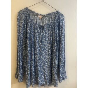 Per SE Women's Floral Print Blouse Elastic Wrist Tie Neck Closure Size 1X